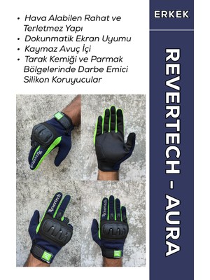 Motokit Revertech Aura Lacivert L / Neon - Dokunmatik Ekran Uyumlu Motosiklet Eldiveni (Erkek)