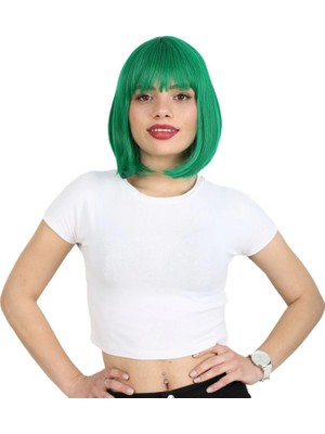 MiraLive Küt Kahküllü Fiber Sentetik Peruk - Koyu Yeşil