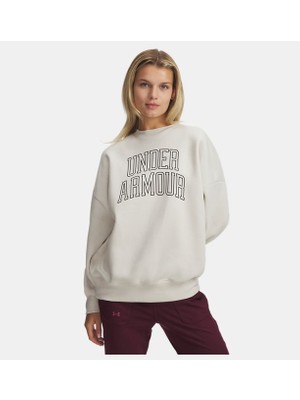 Under Armour Kadın Oversize Varsity Crew Sweatshirt Düz Desen Beyaz Renk L Beden 6007880-110