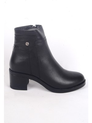 Pierre Cardin 54063 Yandan Fermuarlı Yüksek Topuklu Yarım Bilek Kadın Siyah Kışlık Bot