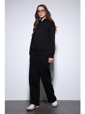 Antioch Siyah Kapüşonlu Basic Kadın Sweatshirt