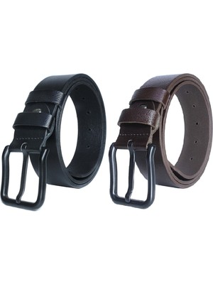 Derikem 2'li %100 Hakiki Deri Erkek Kemer Siyah Tokalı 4cm