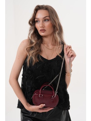 Larolina Kadın Siyah Çanta Rugan Deri Fermuar Kapama El Kol ve Omuz Çantası