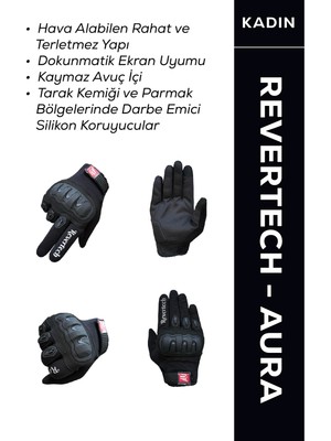 Motokit Revertech Aura Siyah M - Dokunmatik Ekran Uyumlu Motosiklet Eldiveni (Kadın)