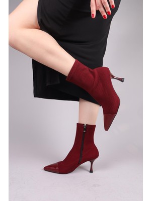 Birikon VİRREY Cilt Garnili Strech Topuklu Bot BORDO