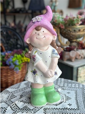 Baykuşca Küçük Kız Cüce Heykeli, Kız Cüce Bahçe Heykeli, Cüce Obje, Bahçe Konsept, Doğum Günü Hediye