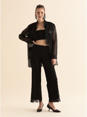 ROMAN Dantel Detaylı  Kadın Pantolon Siyah K1912015_001