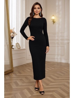 Nidam Butik Kadın Uzun Kollu Yuvarlak Yaka Akrilik Elbise