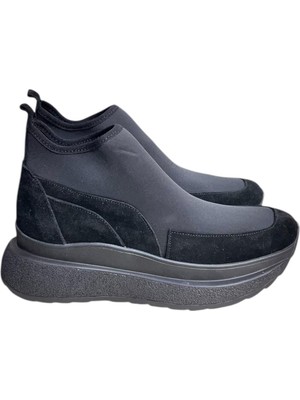 Tufan Shoes Siyah Hakiki Deri Süet Strech Yüzlü Bilekte Sneaker