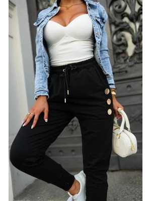 Tiana Kadın Yüksek Bel Lastikli Yanlardan Düğmeli Viskon Iki Iplik Pantolon