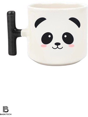 Panda Baskılı Siyah T Kulp Kupa Bardak