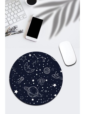 Hediye Labs Uzay Desenli Yuvarlak Mouse Pad