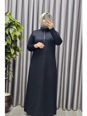 Elmas Tesettür Kadın Giyim Kristal Fermuarlı Elbise