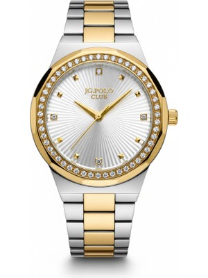 Jg. Polo Club Kadın Kol Saati Altın ve Gümüş Renk, Beyaz Kadran - Şık Metal Kordon, 2 Yıl Garantili