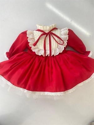 Hly Karol Tasarım Kırmızı Inci Vintage Kız Bebek Elbisesi, Doğum Günü Elbisesi, Fotoğraf Çekim Elbisesi,