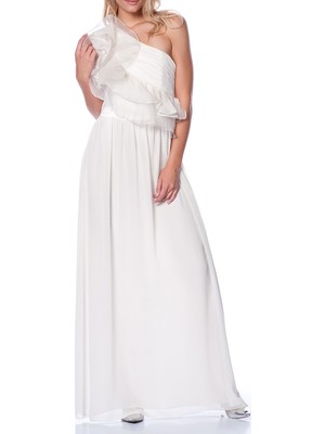 ROMAN Tek Omuz Uzun Boy Elbise Krem Y1211258_047