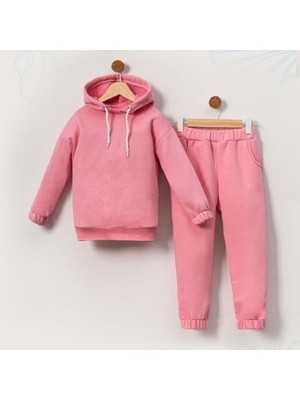 Kapüşonlu Paça Ribanalı Üç Iplik Şardonlu Alt Üst Takım - BP-1707-PEMBE-2 Yaş Pembe