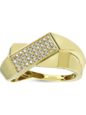 Assos Pırlanta Altın Taşlı Tasarım Yüzük - 14K