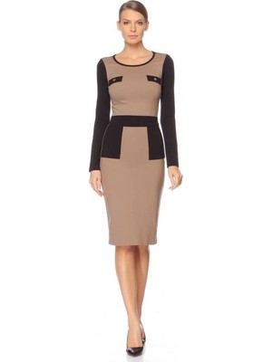 ROMAN Uzun Kol  Detaylı Kum Günlük Elbise Kum Beji K1411018_267