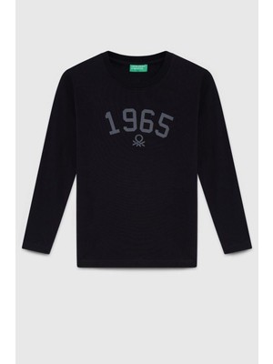 United Colors Of Benetton Erkek Çocuk BNT-B23339 Uzun Kol Tshirt Siyah