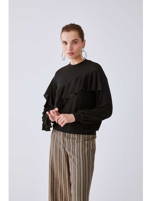 ROMAN Volanlı Asimetrik  Bluz Siyah K2013045_001