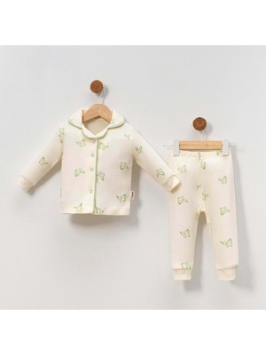 Kelebek Desenli Bebe Yaka Pijama Takımı - BC-2425-YEŞIL-3 - 6 Ay Yeşil