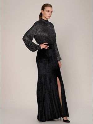 ROMAN Yırtmaçlı Kadife  Uzun Etek Siyah K1915042_001