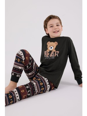 Arnetta Garson Erkek Çocuk Aile Bear My Little Friend %100 Pamuklu 4 Mevsim Uzun Kollu Pijama Takım