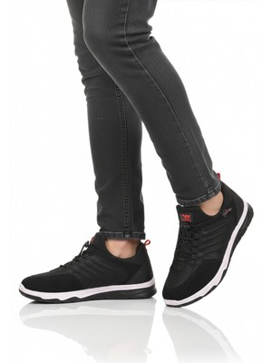 Walkway Siyah Kırmızı Elastik Bağcıklı Hafif Esnek Erkek Spor Ayakkabı Dong 2534 M