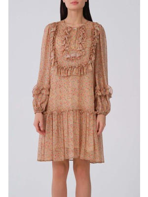 ROMAN Önü Fırfırlı Uzun Kol Çiçek Desenli Günlük Elbise Standart Renk Y2111039_089