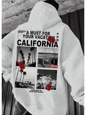 Amor Man Büyük Beden Özel Tasarım Calıfornia Relax Sırt Baskılı Oversize Kapüşonlu Erkek Trend Sweatshırt