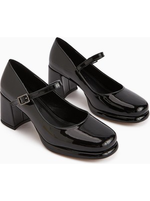 Limoya Junis Siyah Rugan Kadın Platform Topuklu Ayakkabı