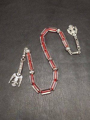 Han Ticarethane Içi Kırmızı Şeffaf Renk Kesme Kesim 15 Taneli Zaza Toz Kehribar Tesbih