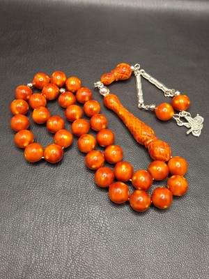 Han Ticarethane Sarı Benekli Kiremit Renk Imame Işlemeli Toz Kehribar Tesbig