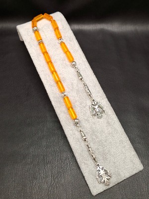 Han Ticarethane Turuncu Renk Kesme Kesim 15 Taneli Zaza Toz Kehribar Tesbih