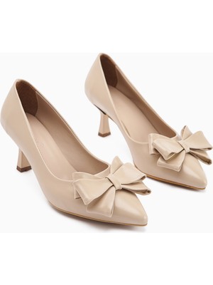 Limoya Denita Bej Fiyonklu Kadın Topuklu Ayakkabı