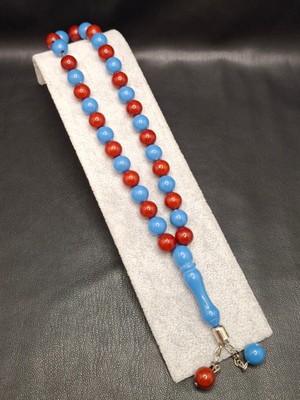 Han Ticarethane Bordo Mavi Özel Taraftar Model Küre Kesim Toz Kehribar Tesbih