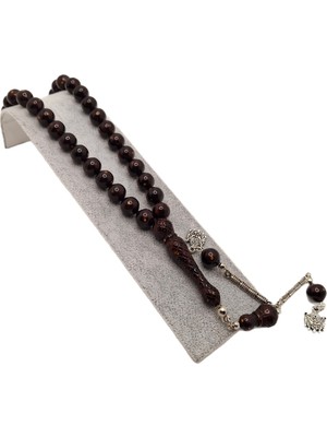 Han Ticarethane Uçlu Küre Kesim Sarı Benekli Kahverengi Işlemeli Toz Kehribar Tesbih