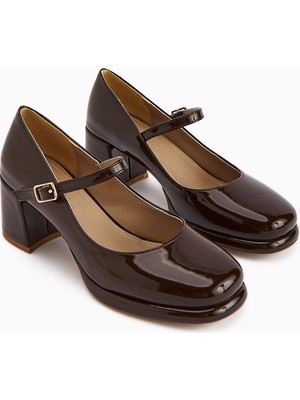 Limoya Junis Kahve Rugan Kadın Platform Topuklu Ayakkabı