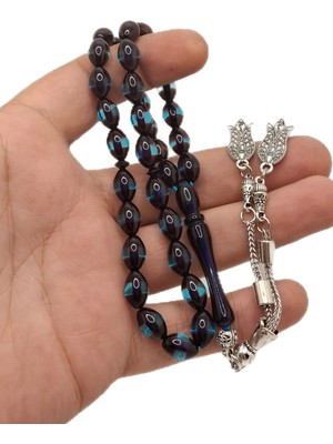 Han Ticarethane Turkuaz Mürdüm Renk Arpa Kesim Sürmeli Toz Kehribar Tesbih