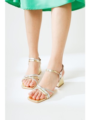 Limoya Sedona Gold Çapraz Bantlı Topuklu Ayakkabı