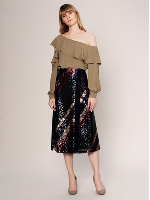 ROMAN Payetli Renk Desenli Etek Standart Renk K1915023_089