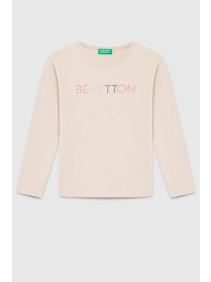 United Colors Of Benetton Kız Çocuk  BNT-G23332 Uzun Kollu Tshirt Bej