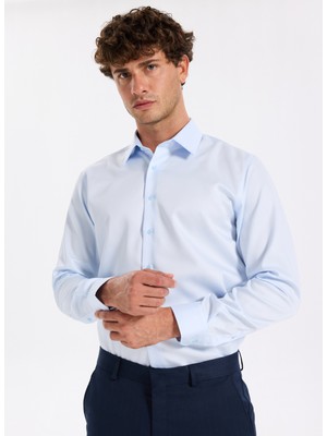 Fabrika Slim Fit Sumos Yaka Düz Açık Mavi Erkek Gömlek F5WM-GML 2581