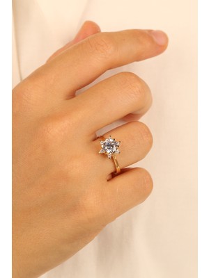 ÇGK KUYUMCULUK  Tektaş Model Lotus Altın Yüzük ÇGKY0083