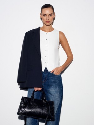 Dilvin 50528 Pens Detaylı Yelek-Beyaz