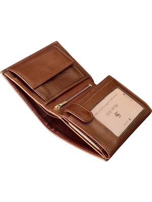 S.S. Süzer Deri Madeni Para Bölmeli ve Fermuarlı Dikey Klasik Model Hakiki Deri Erkek Cüzdan Kahverengi