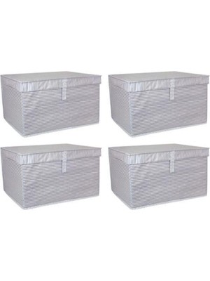 4 Adet - Kapaklı Çok Amaçlı Çamaşır-Saklama-Düzenleme Vb.hurç, Kutu 50X40X30 - Maxi Kutu - Gri