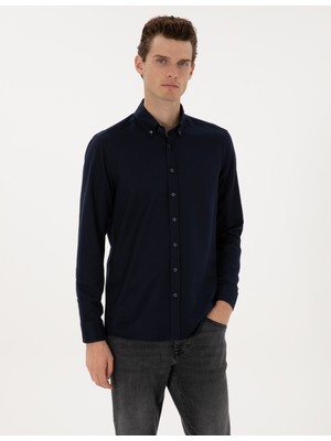 Pierre Cardin Erkek Lacivert Mikro Desenli Slim Fit Uzun Kollu Gömlek 50316747-VR033