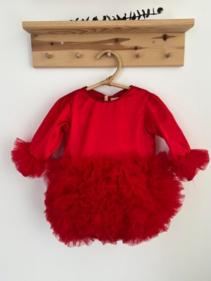 2kids2mom Kız Bebek Çocuk Elbise Uzun Kollu Tüllü Tütü Özel Gün Parti Doğum Günü Prenses Saten Abiye Elbise